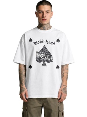 Fuddy Moda Unisex Motörhead Ace Of Spades Baskılı Tişört, Oversize Rock Band Temalı Bisiklet Yaka Tshirt