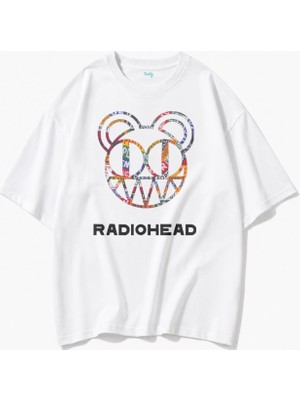 Fuddy Moda Unisex Radiohead Baskılı Bisiklet Yaka Tişört, Oversize Rock Band Temalı Tshirt