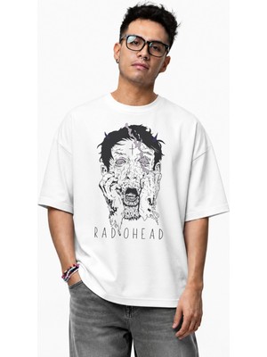 Fuddy Moda Unisex Radiohead Zombie Baskılı Tişört, Oversize Rock Band Temalı Bisiklet Yaka Tshirt