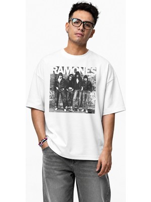 Fuddy Moda Unisex Oversize Ramones 1976 Ilk Albüm Kapak Resmi Baskılı Rock Band Temalı Tişört