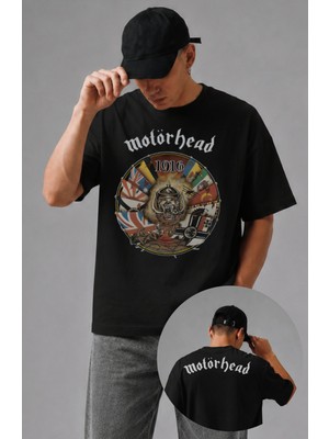 Fuddy Moda Unisex Motörhead 1916 Ense Baskılı Bisiklet Yaka Tişört, Oversize Rock Band Temalı Tshirt