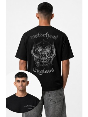 Fuddy Moda Unisex Motörhead England Sırt Baskılı Bisiklet Yaka Tişört, Oversize Rock Band Temalı Tshirt