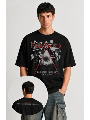 Fuddy Moda Unisex Oversize Pink Floyd The Dark Side Of The Moon Ense Baskılı Bisiklet Yaka Tişört