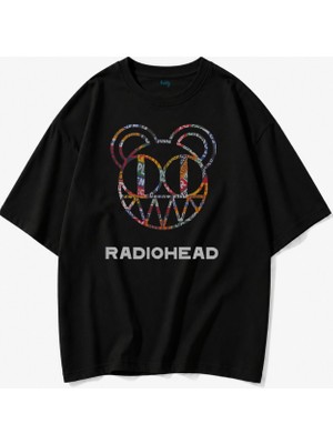 Fuddy Moda Unisex Radiohead Baskılı Bisiklet Yaka Tişört, Oversize Rock Band Temalı Tshirt
