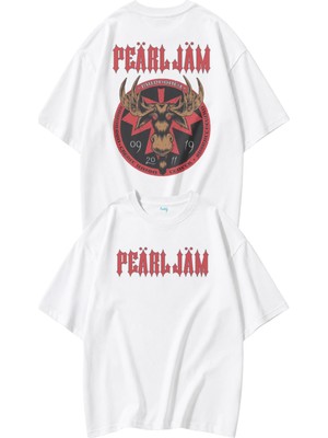 Fuddy Moda Unisex Pearl Jam Mudhoney Sırt Baskılı Tişört, Oversize Rock Band Temalı Bisiklet Yaka Tshirt