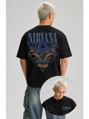 Fuddy Moda Unisex Nirvana Members Name Sırt Baskılı Tişört, Oversize Rock Band Temalı Bisiklet Yaka Tshirt