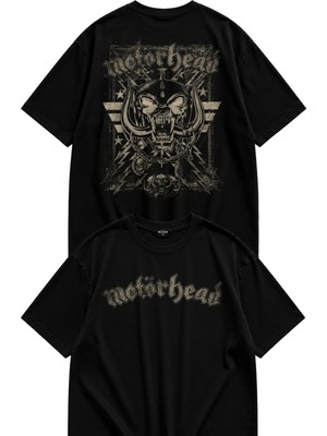 Fuddy Moda Unisex Motörhead Warpig Sırt Baskılı Bisiklet Yaka Tişört, Oversize Rock Band Temalı Tshirt