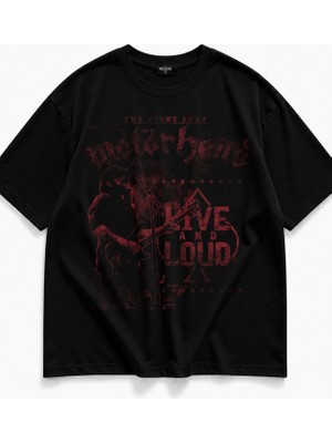 Fuddy Moda Unisex One Night Only Motörhead Baskılı Bisiklet Yaka Tişört, Oversize Rock Band Temalı Tshirt