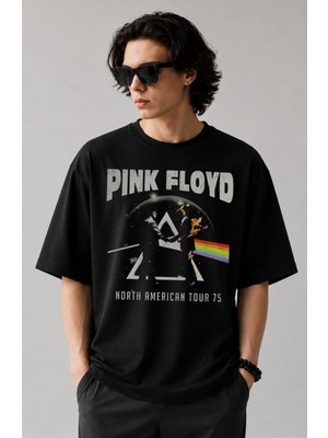 Fuddy Moda Unisex Oversize Pink Floyd North American Tour 75 Baskılı Rock Band Temalı Tişört
