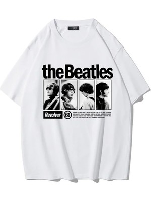 Brz Collection Unisex Oversize Revolver The Beatles T-Shirt Beyaz