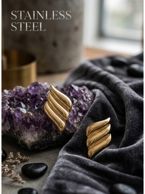 Stainless Steel 316L Çelik Gold Renk Motif Model Küpe