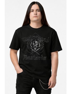 Fuddy Moda Unisex Motörhead Bastards Baskılı Tişört, Oversize Rock Band Temalı Bisiklet Yaka Tshirt