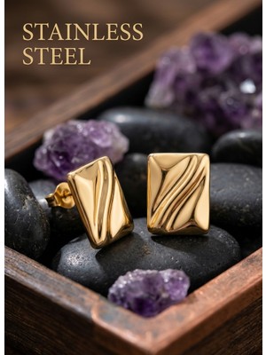 Stainless Steel 316L Çelik Gold Renk Plaka Model Küpe