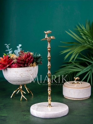 Miarik Design Mermer Tabanlı Ceylan Aksesuarli Pirinç Peçetelik Havluluk (Gold)