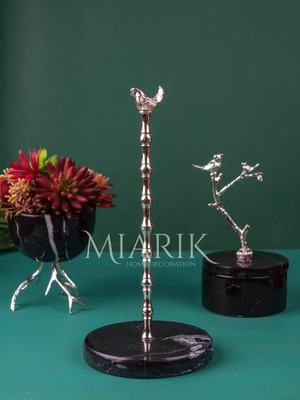 Miarik Design Siyah Mermer Kuş Peçetelik Havluluk (Gümüş)