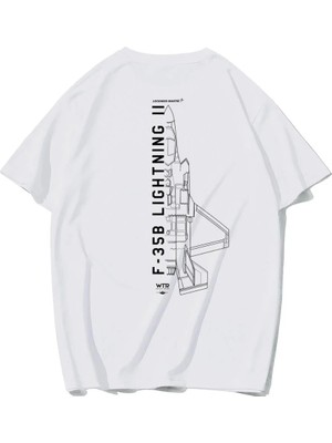 Brz Collection Unisex Oversize F-35B Lightning T-Shirt Beyaz