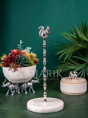 Miarik Design Bej Mermer Kuş Peçetelik Havluluk (Gümüş)