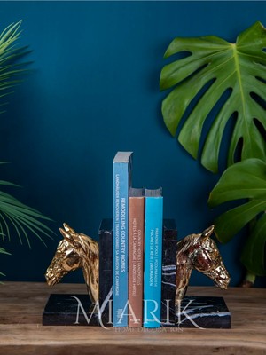 Miarik Design Dekoratif Doğal Siyah Mermer Kaideli At Kitap Tutucu