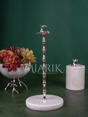 Miarik Design Mermer Tabanlı Ceylan Aksesuarli Pirinç Peçetelik Havluluk (Gold)
