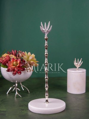 Miarik Design Mermer Zeytin Dalı Aksesuarli Peçetelik Havluluk (Gümüş)