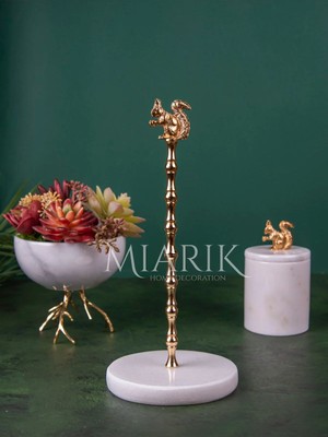 Miarik Design Gri Mermer Sincap Kuş Aksesuarli Peçetelik Havluluk (Gold)