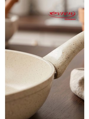 EVREN MUTFAK 18 cm Cream(Krem) Ezme Seri Tava, Non-Stick Kızartma Tavası (Bakalit Kulplu)