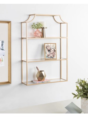 Merzana Dekoratif Metal Duvar Rafı – 3 Katlı Modern Gold Duvar Ünitesi