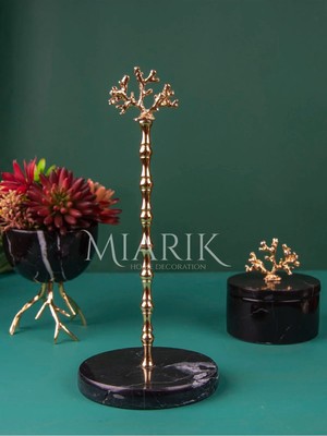 Miarik Design Siyah Mermer Boynuzlu Geyik Peçetelik Havluluk Gold Altın