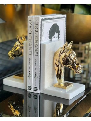 Miarik Design Dekoratif Doğal Beyaz Mermer Kaideli At Kitap Tutucu