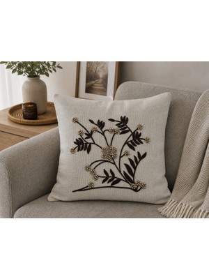 Livera Home Modern Pullu, Taşlı & Punch Nakışlı Kırlent Kılıfı (43X43)