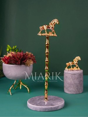 Miarik Design Gri Mermer At Detaylı Peçetelik Havluluk Gold Altın
