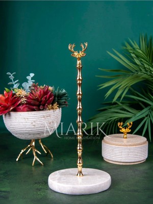 Miarik Design Bej Mermer Yaprak Detaylı Peçetelik Havluluk (Gold Altın)