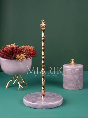 Miarik Design Gri Mermer Nar Detaylı Peçetelik Havluluk (Gold)