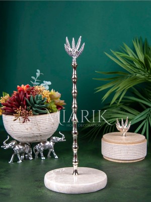 Miarik Design Mermer Zeytin Dalı Aksesuarli Peçetelik Havluluk (Gümüş)
