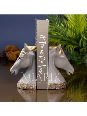 Miarik Design Dekoratif Gri At Kitap Tutucu Dekor 2'li Dekoratif Obje
