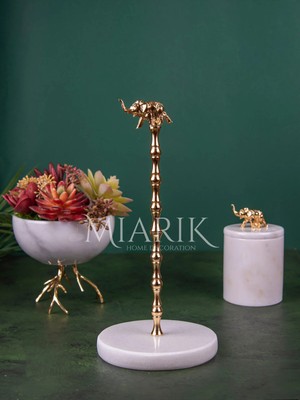 Miarik Design Beyaz Mermer Fil Aksesuarli Peçetelik Havluluk (Gold)