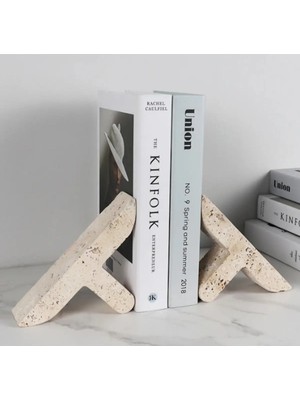 Miarik Design Dekoratif Doğal Traverten Mermer Kitap Tutucu