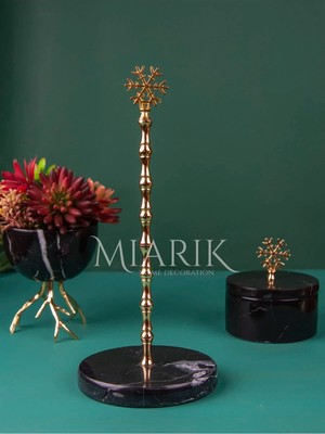 Miarik Design Siyah Mermer Kar Tanesi Peçetelik (Gold)