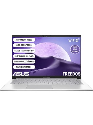 Asus Vivobook Go 15 E1504FA-BQ4463 Ryzen 5 7520U 8GB 512GB SSD Freedos 15.6" Taşınabilir Bilgisayar