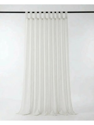Leo Boutique Curtain Kemerli Keten Rustik Tül Perde Pilesiz Ekru Renk