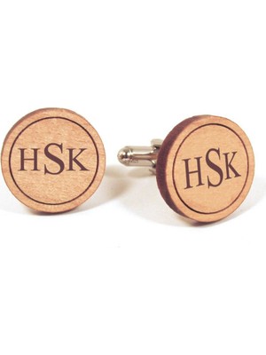 Hediye Shop Monogram Yazılı Gümüş Kaplama ve Ahşap Kol Düğmesi