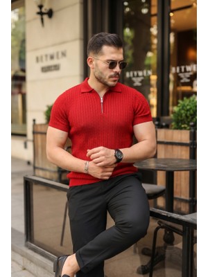 Alyn Wear Erkek Örgü Desen Fermuar Yakalı Triko Tişört