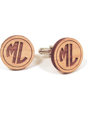 Hediye Shop 2 Harf Monogram Yazılı Gümüş Kaplama ve Ahşap Kol Düğmesi