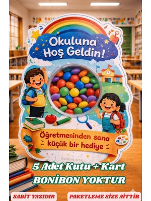 Emtory Home 5 Adet - Okula Hoş Geldin Kartlı Hediye - Bonibon Kutusu - Okul Hediye - Anaokulu Hediye