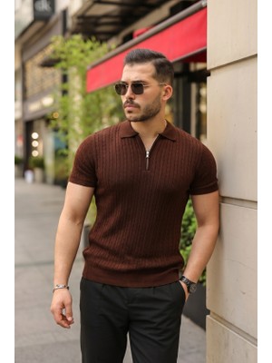 Sun & North Sun&north Erkek Örgü Desen Fermuar Yakalı Triko Tişört