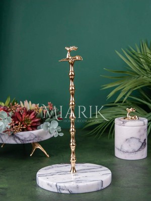 Miarik Design Mermer Tabanlı Ceylan Aksesuarli Pirinç Peçetelik Havluluk Gold