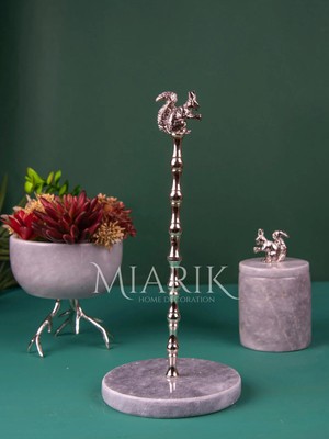 Miarik Design Gri Mermer Kuş Peçetelik Havluluk (Gümüş)