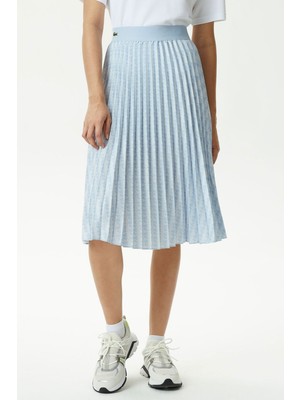 Lacoste Women's Fashion Show Edition Belted Pleated Skirt Geniş Kalıp Kemerli Pileli Kadın Kot Etek Mavi