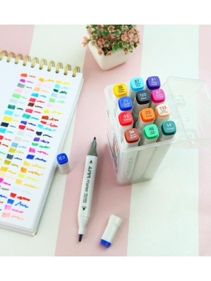 Giftmoda Bam Çift Taraflı 12'li Marker Kalem Seti – Taşıma Kutulu