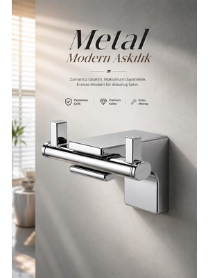 Nzb Modern Ikili Askılık Krom Duvara Monte Metal Çiftli Askı Banyo Mutfak Havlu Elbise Duvar Askısı Aparatı